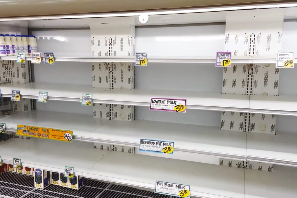  Empty Shelves at grocery store from covid 19 rush