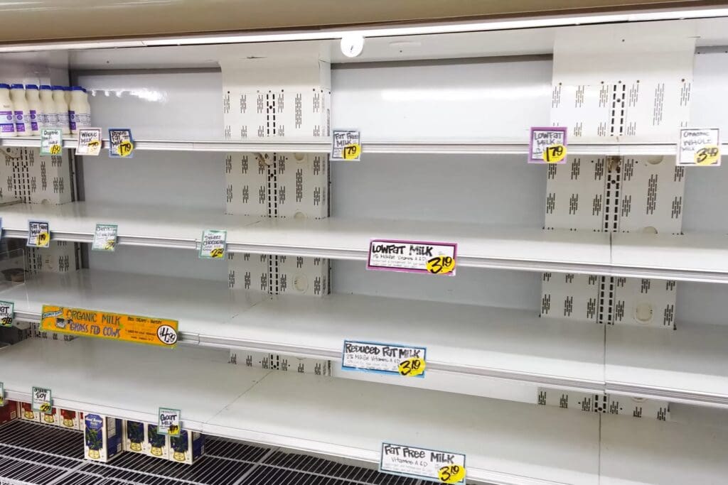 Empty Shelves at grocery store from covid 19 rush