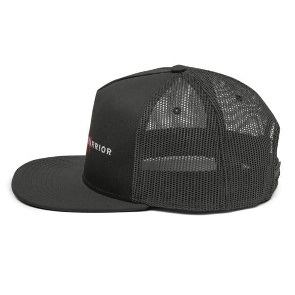 A Modern Warrior Mesh Snapback hat with a black base and red logo.