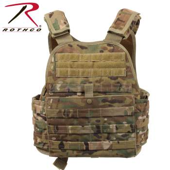 A white background featuring the Rothco MOLLE Plate Carrier Vest (Multiple Pattern Choices) in multiple pattern choices.