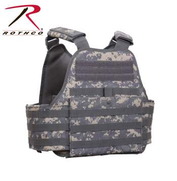 A Rothco MOLLE Plate Carrier Vest (Multiple Pattern Choices) in camouflage pattern on a white background.