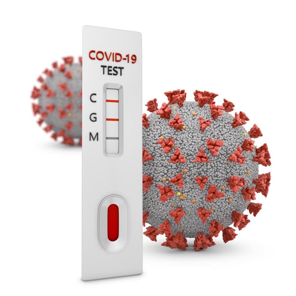 A free COVID test kit with a thermometer and the word coronavirus on it.