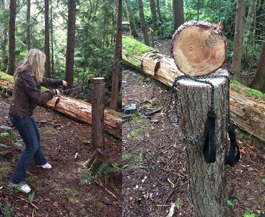 Sportsman Pocket Chainsaw in action cutting a tree