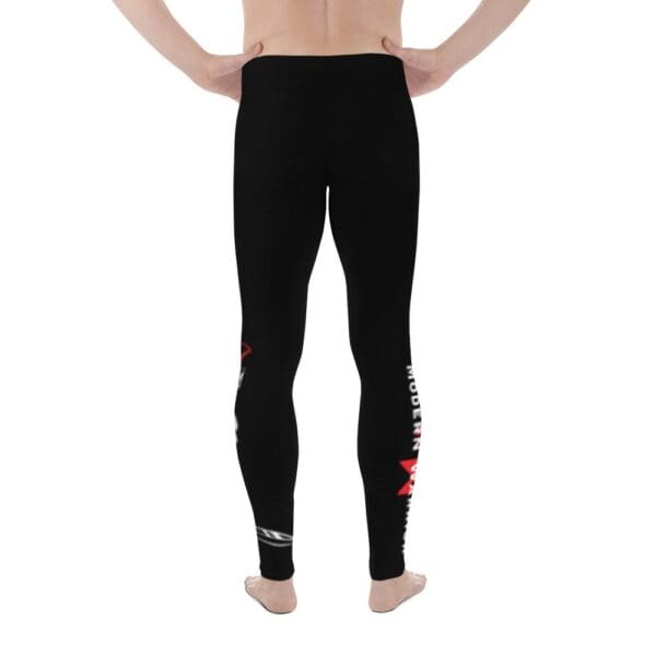A man sporting MW Combatives Men's Spats showcasing a back view in MW Combatives Men's Spats in black and red leggings.