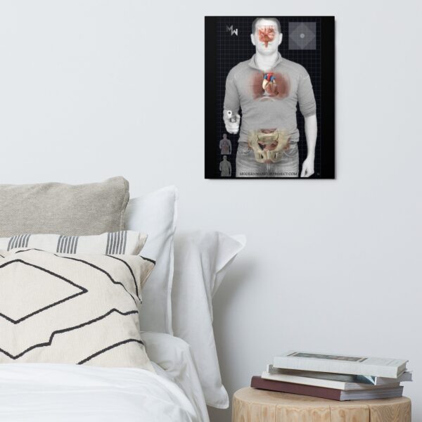 An image of a man with heart and lungs displayed on a T1 Target Metal print.