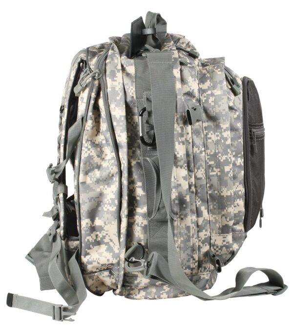 A Rothco backpack in ACU digital pattern on a white background.
