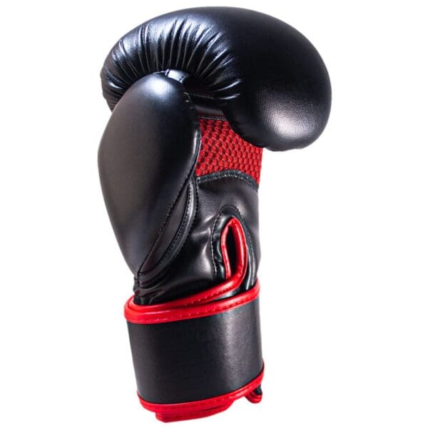 A PREMIER DELUXE BOXING GLOVES - BLACK/RED on a white background.