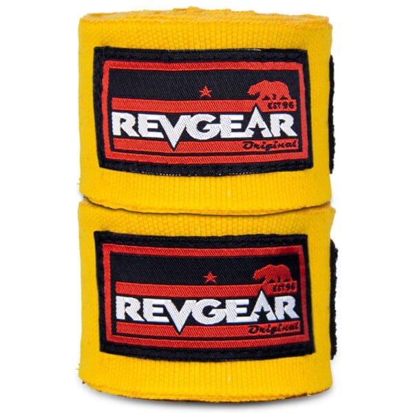 yellow, REVGEAR PRO SERIES ELASTIC HAND WRAPS WITH FULL WIDTH ANTI-LIFT ENCLOSURE 2X 120, gear, wrist wraps.