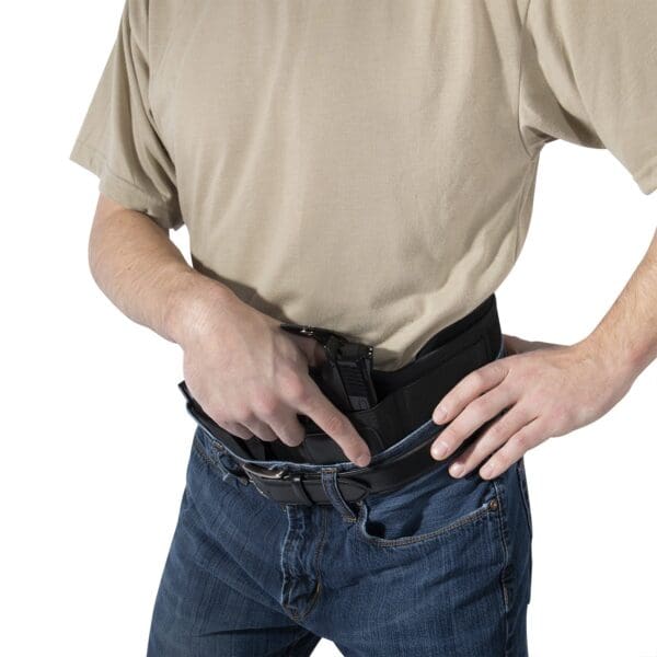 A man armed with a Concealed Carry Neoprene Belly Band Holster.