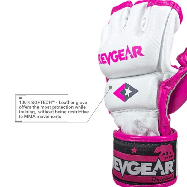 REVGEAR PRO SERIES DELUXE PRO LEATHER MMA GEL SPARRING GLOVES - WHITE/PINK, pink.