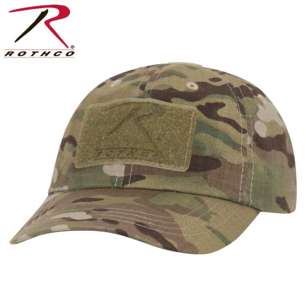 A Tactical Operator Cap featuring MultiCam design and a front patch.
