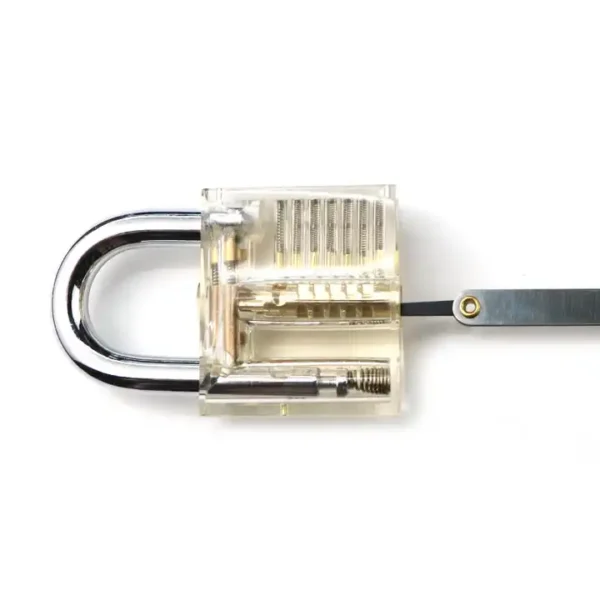 A padlock with a key on a white background.