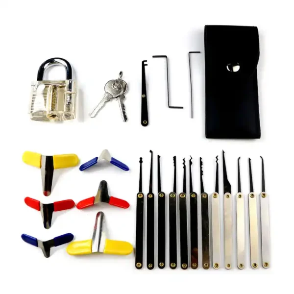 A set of tools with a lock and key.