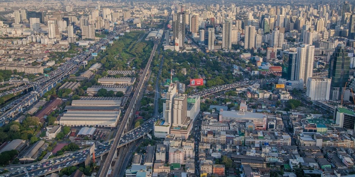 An aerial view of the city of bangkok, thailand.