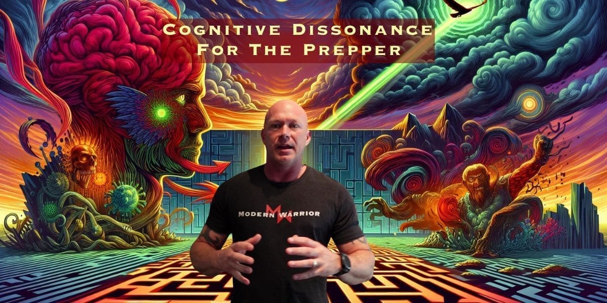 A man standing in front of a maze with the words cognitive dissonance for the prepper.