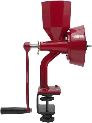 WONDERMILL Manual Hand Grain Mill Red Wonder Junior Deluxe for Dry and Oily Grains