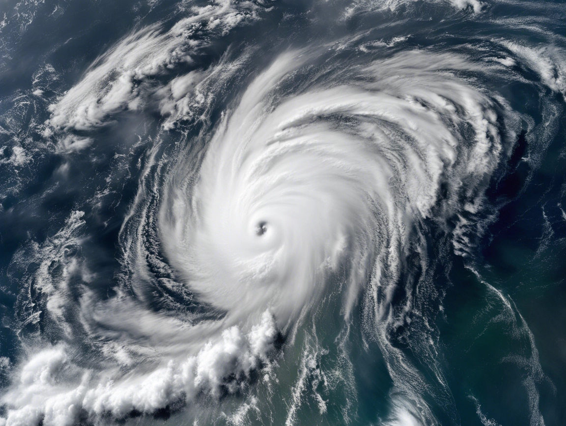 Satellite image of a swirling cyclone in the ocean, showcasing a well-defined eye and spiraling cloud bands—a crucial tool for prepping against weather disasters.